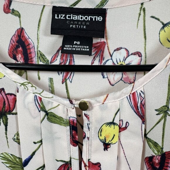 Liz Claiborne Women's Blouse Pink Floral Print Short Flutter Sleeves Size PS - Picture 2 of 6